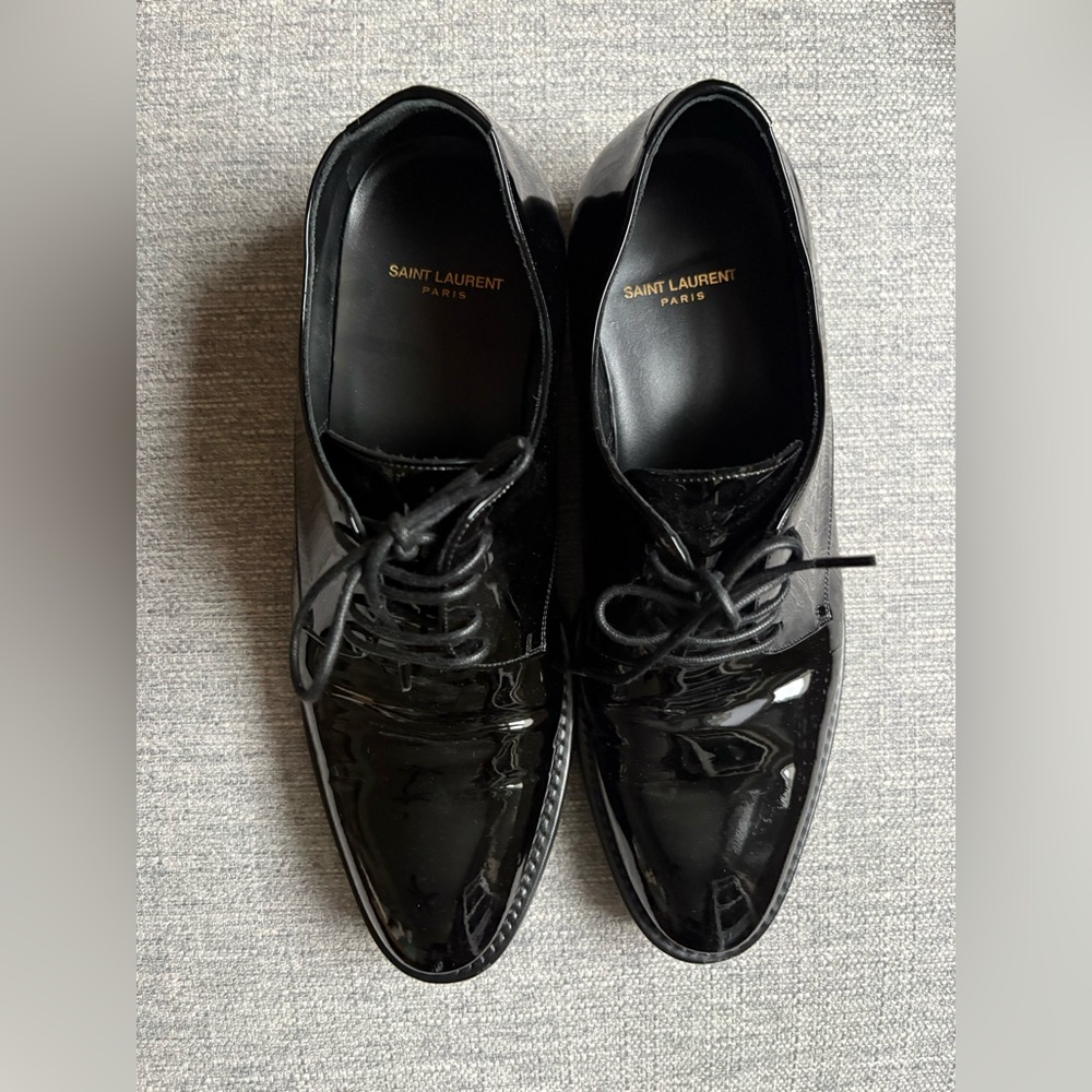 Saint Laurent Black Patent Leather Derby Oxfords - Picture 4 of 6
